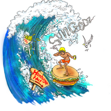 Load image into Gallery viewer, The Sungodz x Hamburger Hut, "Surfing Burger" 3/4 sleeve raglan shirt