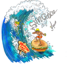 Load image into Gallery viewer, The Sungodz x Hamburger Hut, &quot;Surfing Burger&quot; 3/4 sleeve raglan shirt
