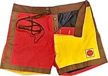 Load image into Gallery viewer, The Sungodz Summer 25 Surf Trunk - in Fiesta Red on Yellow - Made in Italy!!
