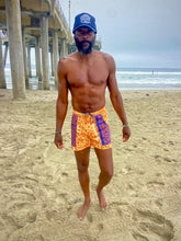 Load image into Gallery viewer, The Sungodz "World" Walkshort - in Two-Tone, Tangerine with Amalfi Blue Pockets.