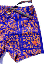 Load image into Gallery viewer, SOLD OUT - The Sungodz "World" Walkshort - in Amalfi Blue with Tangerine print.