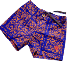Load image into Gallery viewer, SOLD OUT - The Sungodz "World" Walkshort - in Amalfi Blue with Tangerine print.