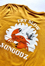 Load image into Gallery viewer, Sungodz 'Try Slow' unisex T-shirt in Toast Tan.