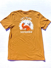Load image into Gallery viewer, Sungodz 'Try Slow' unisex T-shirt in Toast Tan.
