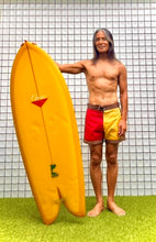 Load image into Gallery viewer, The Sungodz Summer 25 Surf Trunk - in Fiesta Red on Yellow - Made in Italy!!
