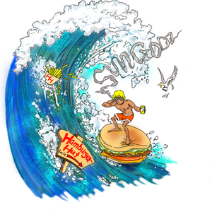 The Sungodz x Hamburger Hut, "Surfing Burger" 3/4 sleeve raglan shirt