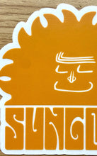 Load image into Gallery viewer, Orange Sungodz Siesta Sun 4x4&quot;inch clear back sticker.
