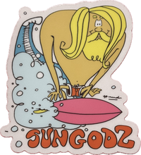 Load image into Gallery viewer, Sungodz Surfin Dude sticker, 5 inch clear back
