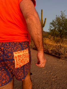 The Sungodz "World" Walkshort - in Two-Tone, Amalfi Blue with Tangerine Pockets.