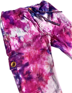 Purple Haze Tie Dye Pants in 100 % Organic Italian Cotton, Size Large 32"-34"