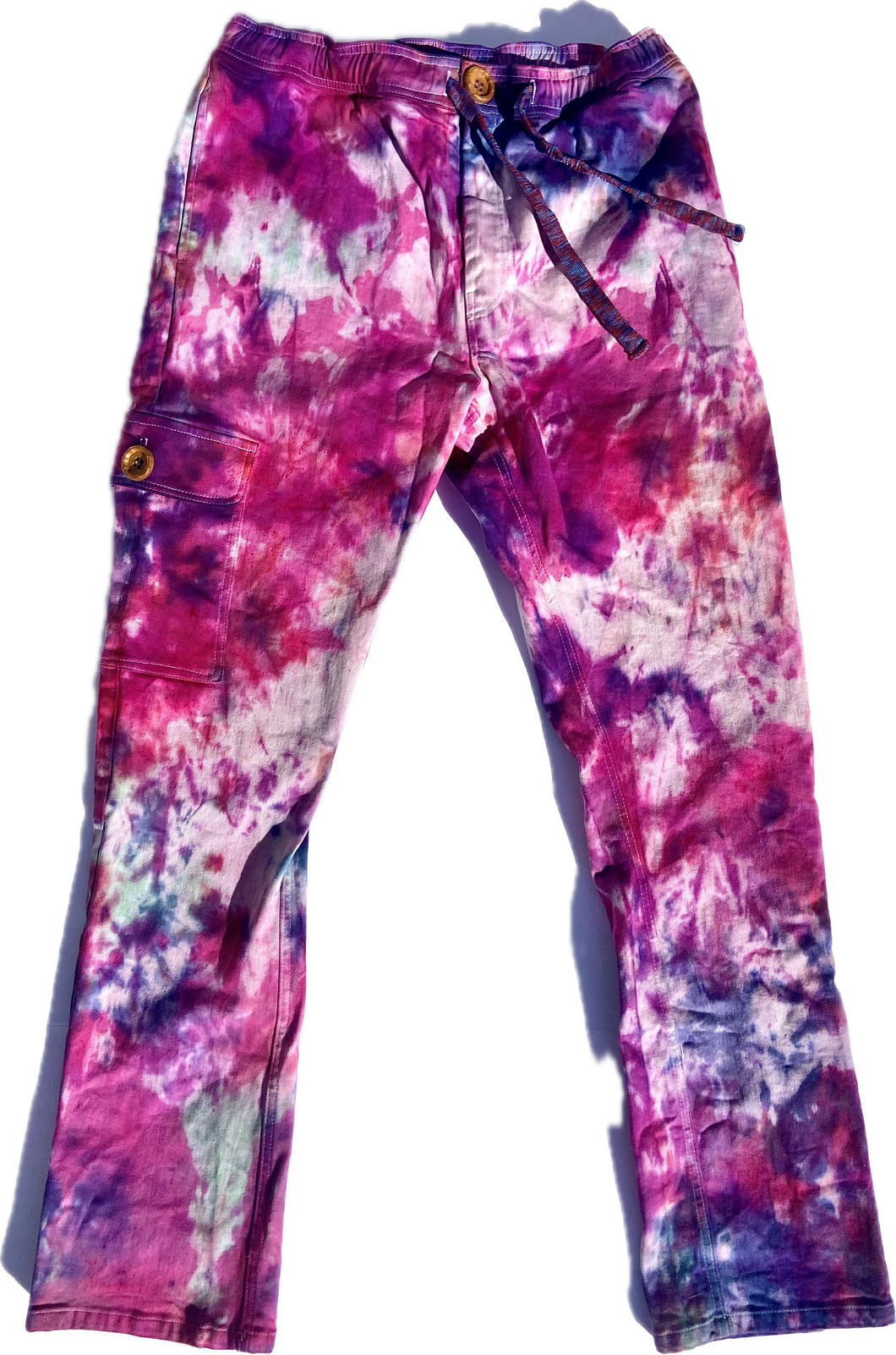 Purple Haze Tie Dye Pants in 100 % Organic Italian Cotton, Size Large 32