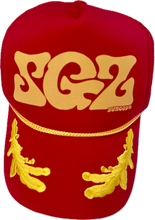 Load image into Gallery viewer, SGZ Captain's snapback Trucker hat in red
