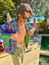 Load image into Gallery viewer, The Sungodz Kimono Smokin' Jacket - in the Mar'Meadow Green Colorway.
