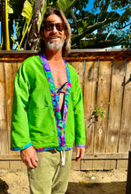Load image into Gallery viewer, The Sungodz Kimono Smokin' Jacket - in the Mar'Meadow Green Colorway.
