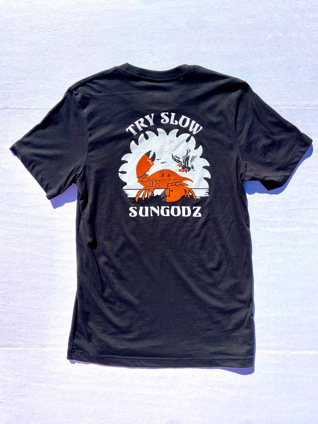 Sungodz 'Try Slow' unisex T-shirt in Vintage Black