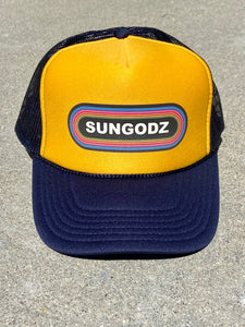 Sungodz RockGodz design snapback Trucker Hat in Gold & Navy