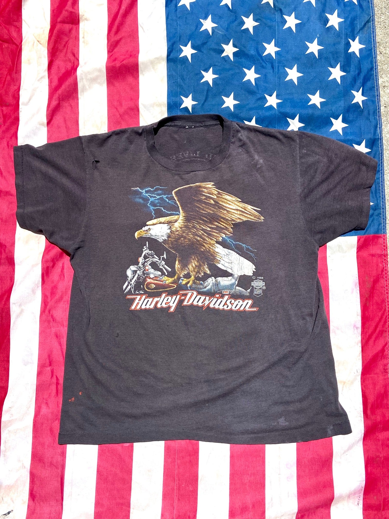 Vintage Bald Eagle T-Shirt Metallic Graphics Beaded Fringe