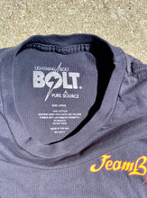 Load image into Gallery viewer, Vintage Black Lightning Bolt tshirt, Circle &quot;Team  Bolt&quot; design .  Size Large
