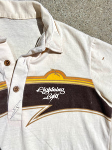 Vintage Original 1970's Lighting Bolt Polo Button Neck Shirt. Size Large