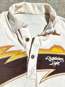 Vintage Original 1970's Lighting Bolt Polo Button Neck Shirt. Size Large