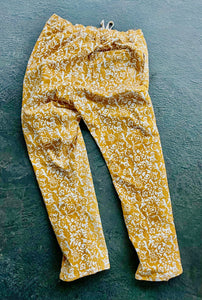 Sungodz'23 Cruiser Jam Pant in Gold Yellow Paisley Printed Vintage Cordory Fabric.