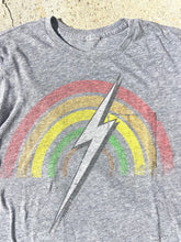 Load image into Gallery viewer, Size Large, Grey Lightning Bolt Rainbow design vintage pocket tee
